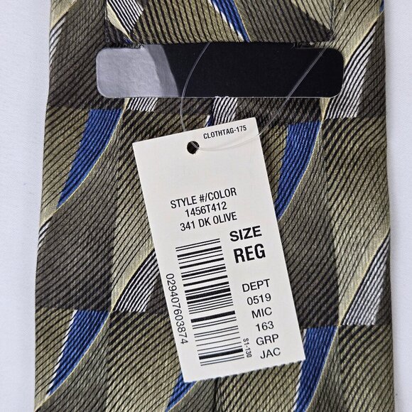 Murano Italia 100% Silk Men's Tie Green Blue Cream Wavy Striped Pattern NWT - Picture 8 of 10